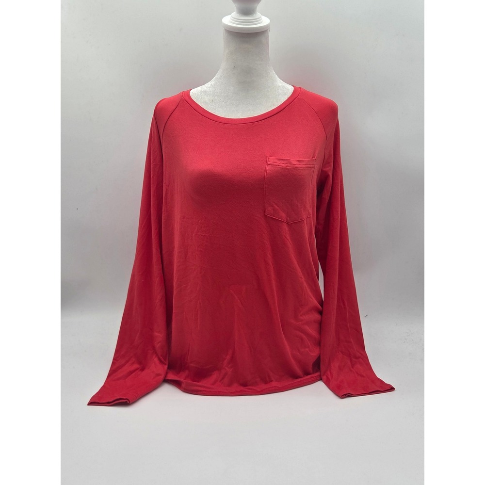 EKOUAER Women's Small Red Long Sleeve Pajama Top Chest Pocket 101-696
